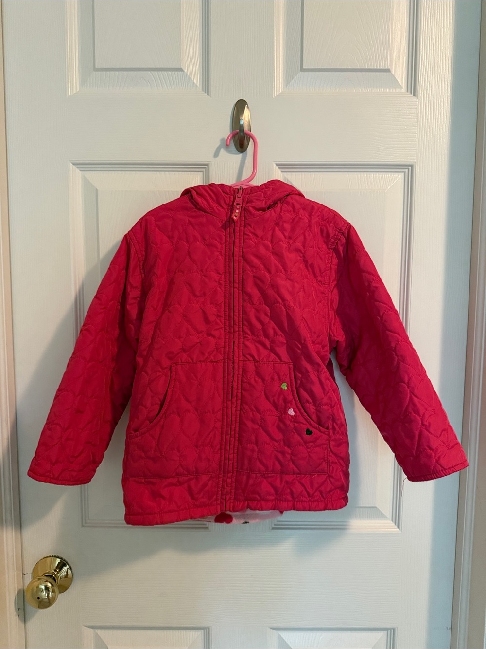 Carter's Girls Quilted Hooded Reversible Jacket - Bright Pink Size M (5-6)